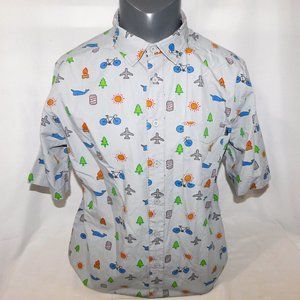 KAVU Mens L Festaruski Gray Happy Hour Summer Button Front Shirt Short Sleeve